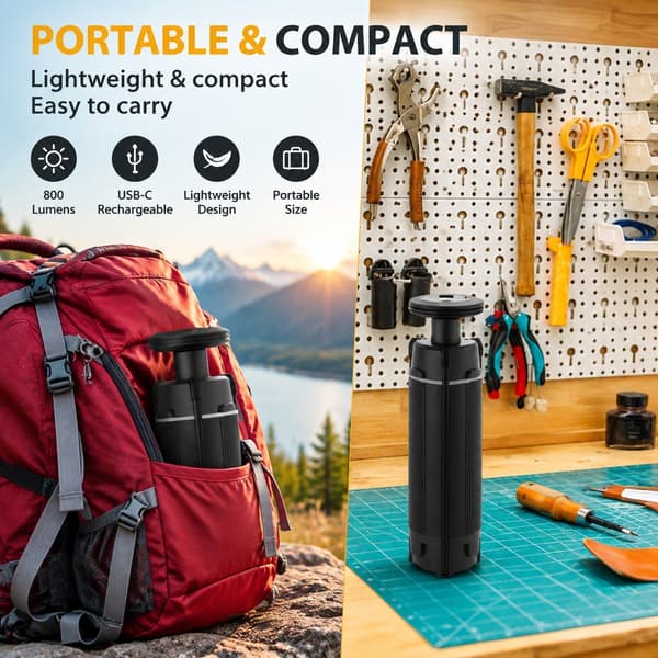 Camping-LED-arbeidslys, 800 lumen, oppladbart, svart, nødbelysning for vedlikehold White + Yellow, Dimmable