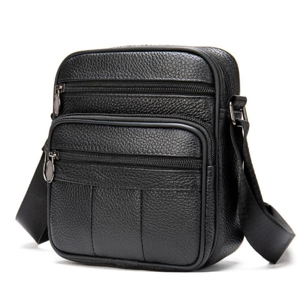 Ægte Læder Crossbody Taske, Sort, Kompakt, Holdbar, Passer til 7.9\" Tablet