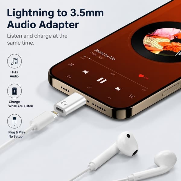 Lightning hunn til USB-C hann lydadapter, HiFi-lyd og samtale, hvit, kompatibel med Huawei Samsung Apple