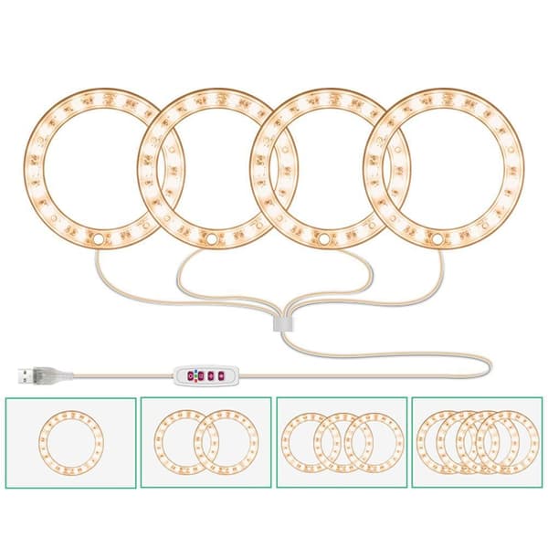 LED Ring Plantelys, Fullspektrum, USB, Innendørs, for Sukkulenter