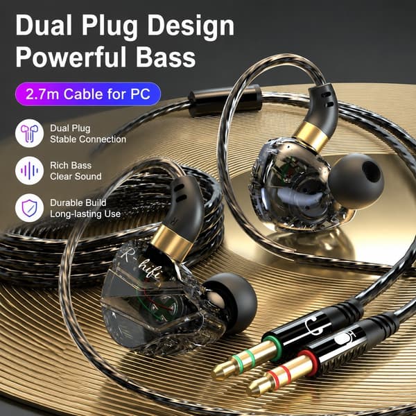 Kablet In-Ear Gaming Headset med Mikrofon, USB Dobbel Plugg, PC Datamaskin K21 dual plug interface black