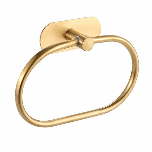 Håndkleholder i rustfritt stål, stansefri oval hylle, spikerfri, gull, til baderom