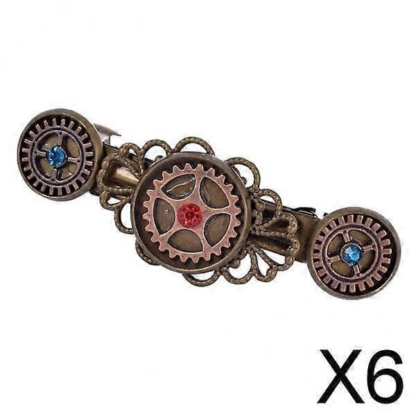 Kimaltelevat kristalliset steampunk-hammaspyörä hiusklipsit 6 Pcs