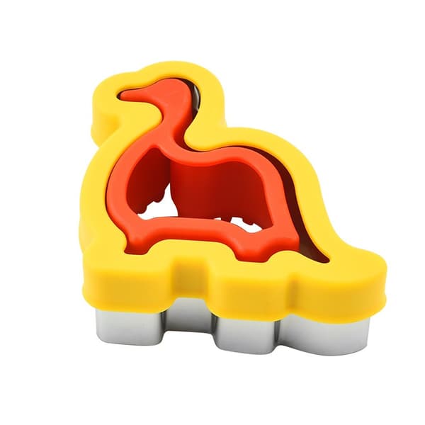 Sandwichform i rustfritt stål, hjerteform, dinosaur- og kjeksutstikker, gul, 10x4,5 cm