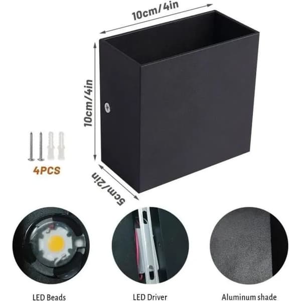2-pack 7W LED-vägglampa, modern inomhusbelysning, varmvit 3000K, aluminium