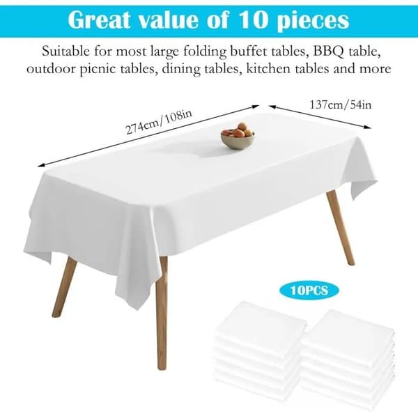 Engångsdukar i vitt papper 10-pack, 137x274cm, för födelsedagsfester
