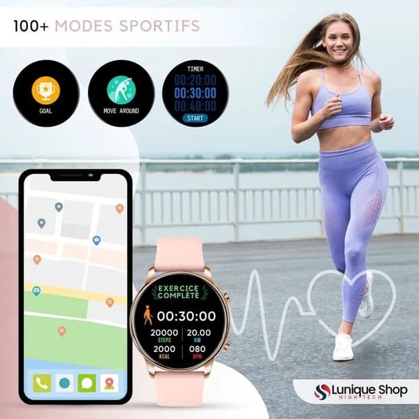 Bluetooth Smartwatch til kvinder, Touchscreen, Fitness Tracker med puls, blodtryk, søvnovervågning, kompatibel med iOS Android