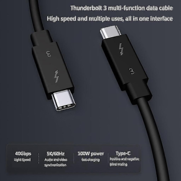 Thunderbolt 3-kabel stöder 100 W snabbladdning 0,7 m 40 Gbit/s dataöverföring