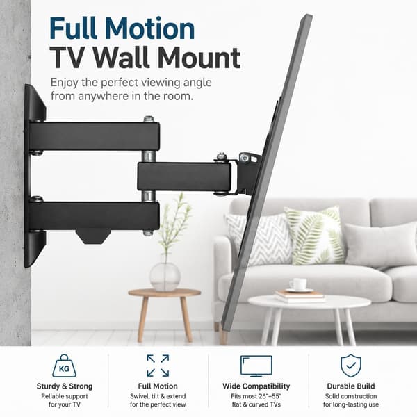 Full Motion TV-väggfäste, VESA 200x200, 19-48\", Svängbart Tilt, Svart