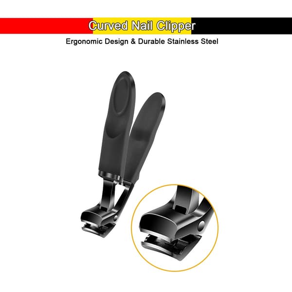 Buet negleklipper, ergonomisk, rustfrit stål, sort, præcisionsplejeværktøj