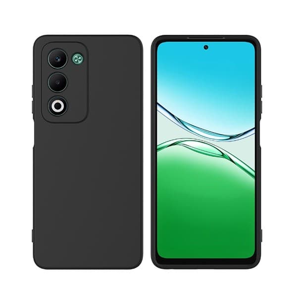 Hærdet glas-sæt med flydende silikonecover til Oppo A5 4G, sort
