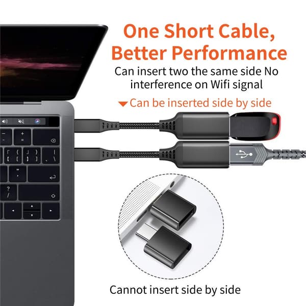 USB-C till USB 3.0-adapterkabel 5 Gbps, svart, 20 cm, aluminium