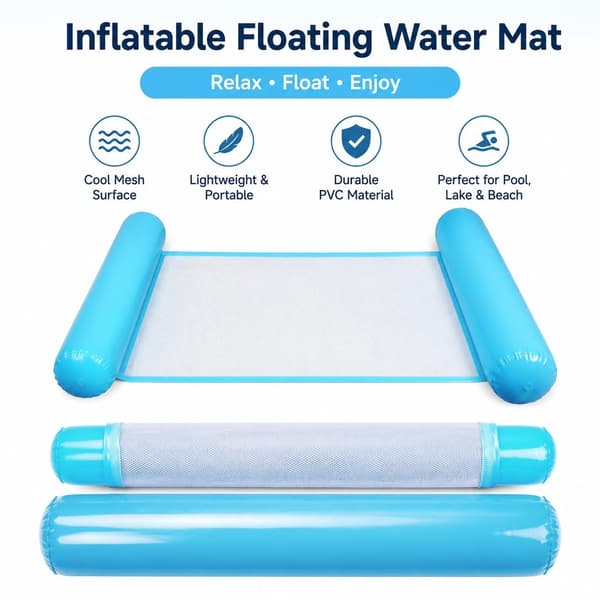 Oppustelig Vandhængekøje Pool Float, PVC Lounger til Voksne, Bærbar Sammenfoldelig