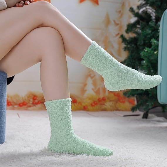 Fuzzy Damstrumpor Mjuka Varma Vintertofflor Mikrofiber Mjuka Sovstrumpor för Hemma