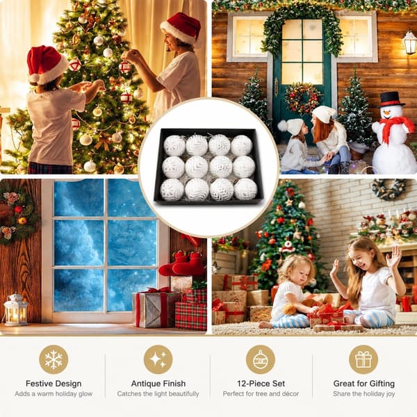 Julgranskulor 12-pack, festlig hängande dekoration för julen Silver