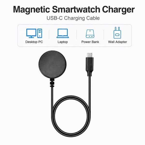 Magnetisk Smartwatch Oplader Kompatibel med Samsung Galaxy Watch 3/5/Active 1/2, USB-C, Sort
