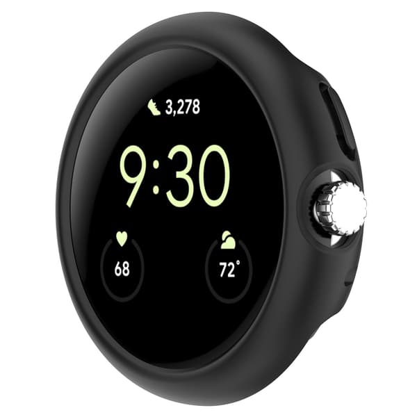 PC Halvdæksel til Google Pixel Watch, Sort, Stødsikker Beskyttelsesskal