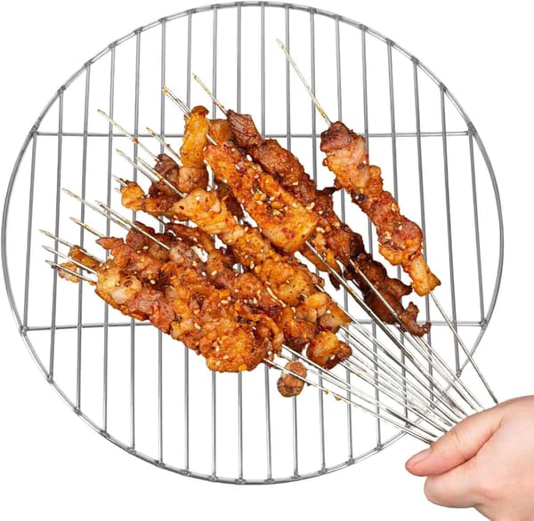 Churrasco-grill i rustfrit stål, rund, til have, camping og picnic