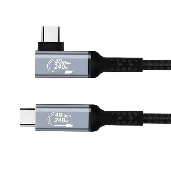 USB4-kabel 240W 40Gbps, 0,5m, vinklad, stöder 8K, kompatibel med Thunderbolt 4, grå