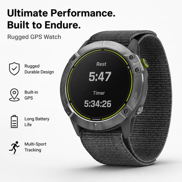 26 mm nylonurrem til Garmin Fenix 7X/6X/5X/3, D2 Bravo, Descent MK1, grå