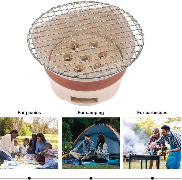Mini bærbar kullgrill, brun keramikk, bordgrill for matlaging og camping