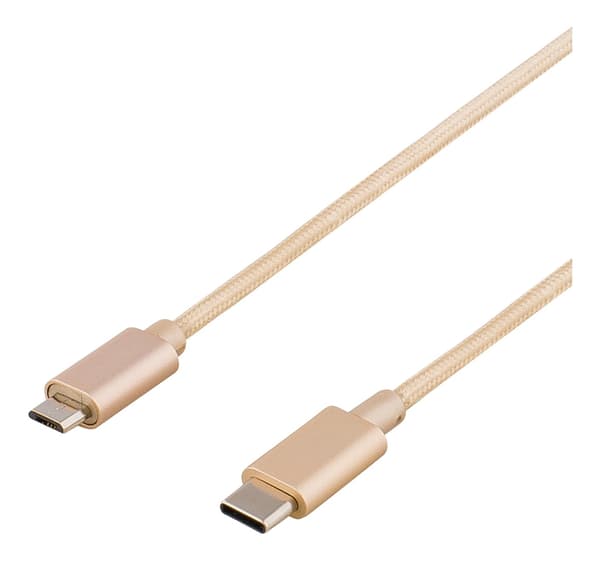 USB 2.0-kabel, Typ C till Micro-B, 1m, Guld