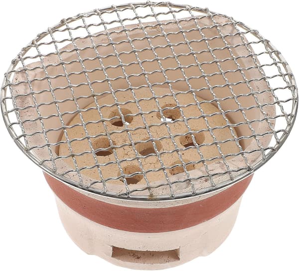 Mini bärbar kolgrill, brun keramik, bordsgrill för matlagning och camping