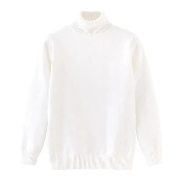 Jenter Hvit Turtleneck Strikkegenser, Langermet, 100% Bomull, Høst Vinter
