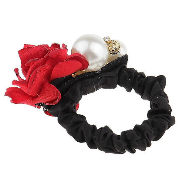 2x Elastiskt Gummiband Pärlor Ros Blomma Hårband Rep Scrunchie Hästsvans