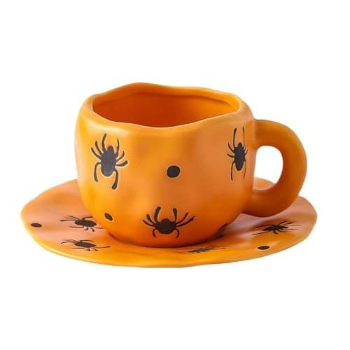 Halloween Kaffemugg 320ml Keramik Spöklik Spindelstil med Fat