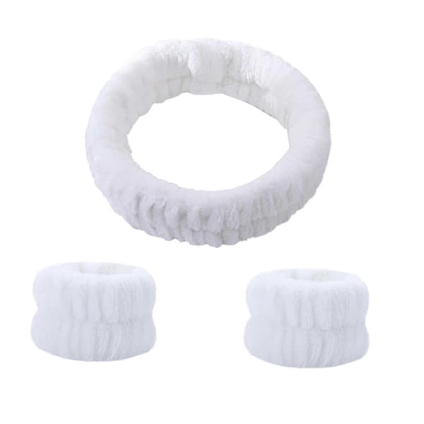 Gjenbrukbart Spa Hodebånd Håndleddsvaskebånd Ansiktsvask Sett Inkluderer 1 Mikrofiber White