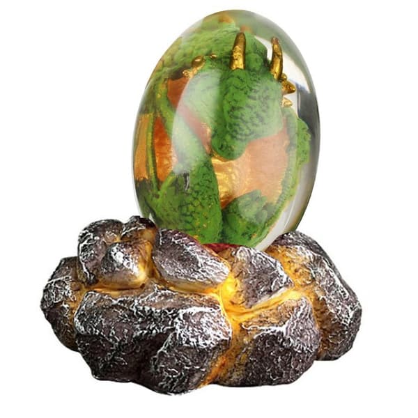 Glødende Krystall Lava Drageegg med Base, Harpiks Dinosaur Egg Dekorasjon, Lyser Opp
