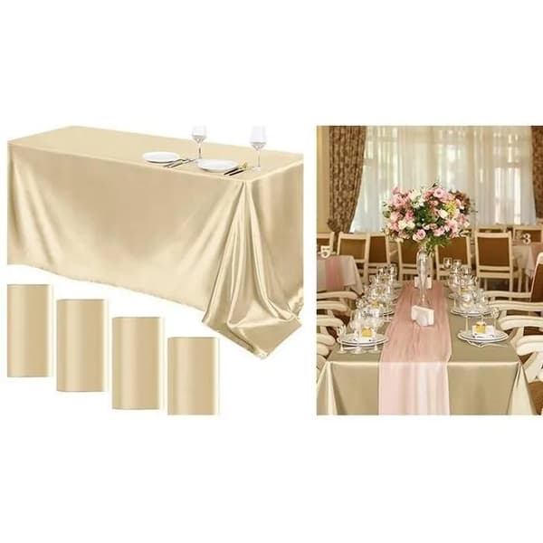 Rektangulär duk, set om 4, champagne, 145x260 cm, mjuk polyester, för middagsfest bröllop