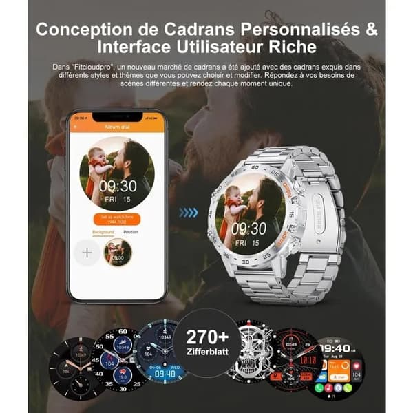 Smartwatch för män med Bluetooth-samtal, 1,39\" hälsospårare, blodtryck, SpO2, sömnmonitor, hjärtfrekvens