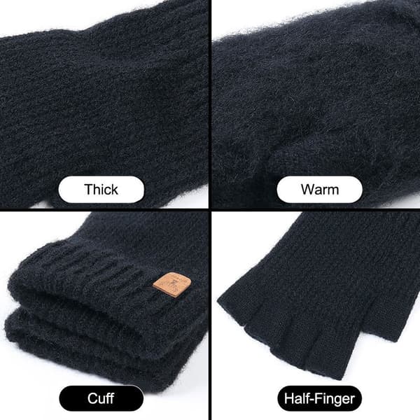 Fingerlösa handskar, mörkgrå, pekskärm, stickade, halvfinger, unisex