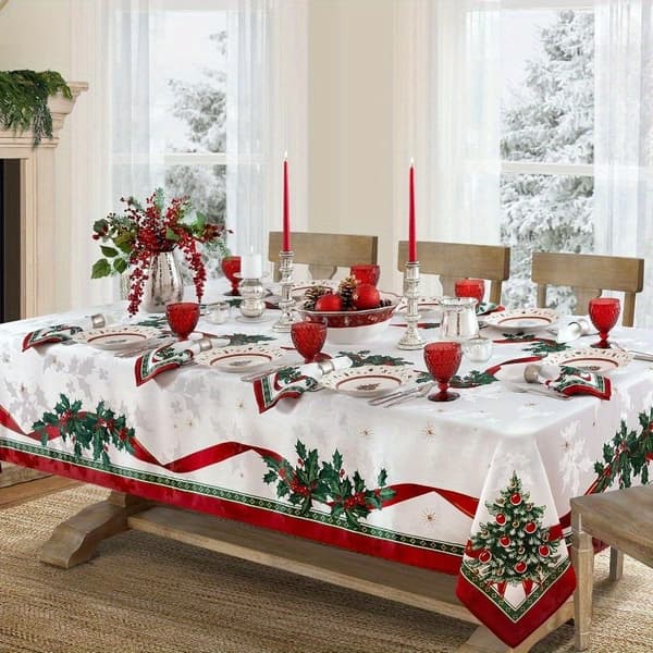 Julduk Vattentät Polyester Rektangulär Röd Dekorativ Jul 140x90cm-12