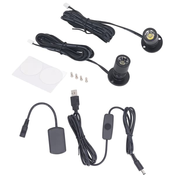 Dæmpbar Mini LED Spot, 5V, 1-2 Spots med Lysdæmper, til Udstillingssmykkeskab, Sort