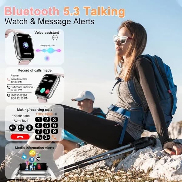 Dame Smartwatch 1,83\" med Bluetooth-opkald, 113+ sportstilstande, puls- og søvnmonitor, skridttæller