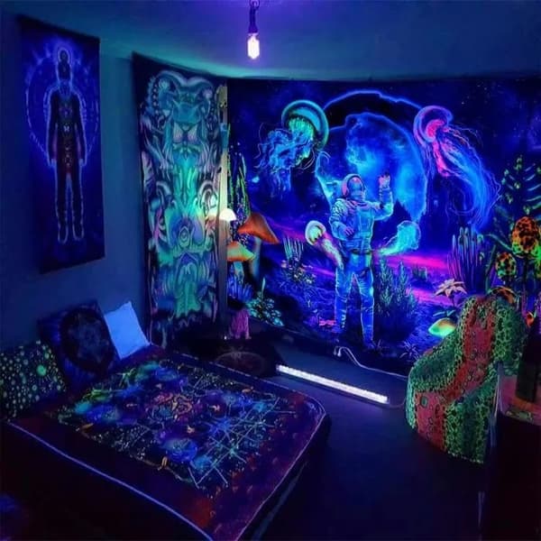 UV-reaktiv astronautväggtapet 130x150cm, Black Light-dekor för sovrum och studentrum