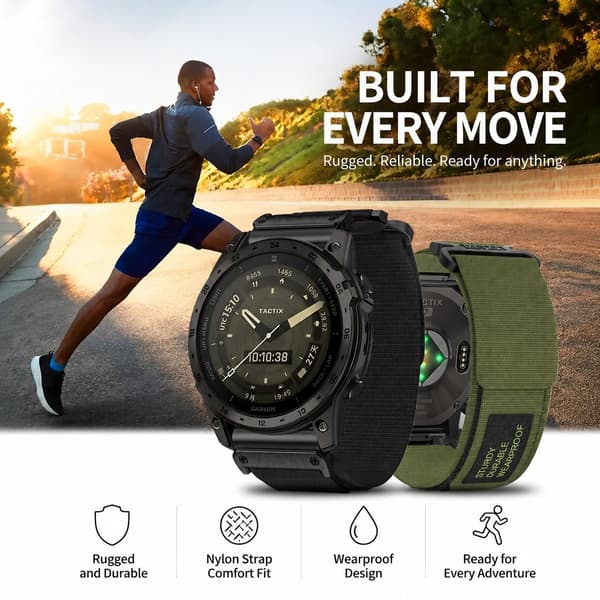 Nylon urrem til Garmin 22mm, kompatibel med Fenix 6/7, Forerunner 945/955, Instinct 2