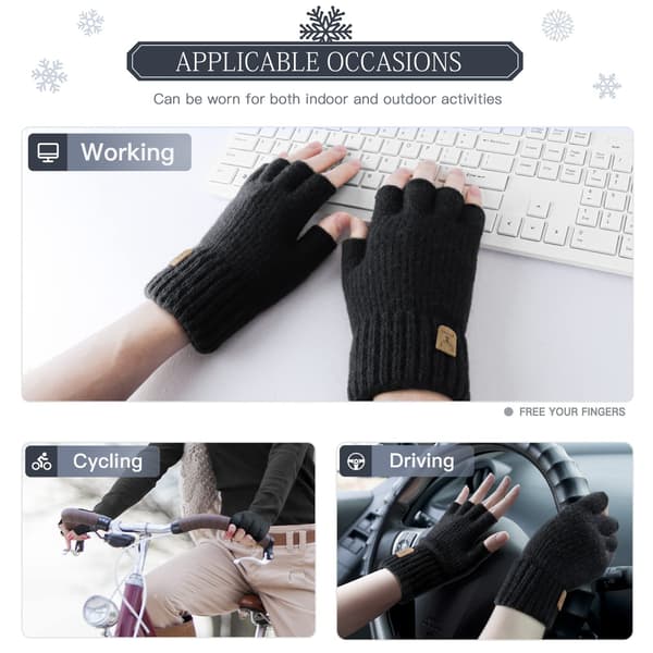 Fingerløse handsker, mørkegrå, touchscreen, strikket, halvfinger, unisex