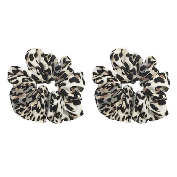 2 stk. Leopard Scrunchies Hårstrikk Hestehaleholder for Kvinner Light Leopard