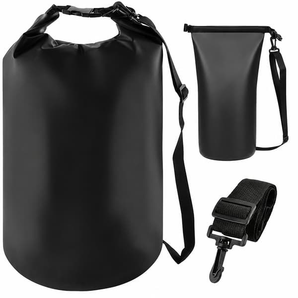 Vandtæt Tørpose 20L, Sort, PVC, Kraftig, til Camping, Kajakroning, Vandring 20L