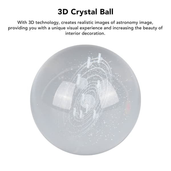 3D Krystallkule Nattlys, 6 cm, Lysende Solsystem Astronomisk Skulptur, Klar Rund