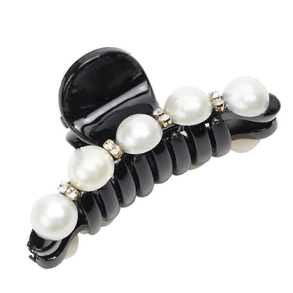 2x Krystal Perle Hårklemme Sort Klips til Kvinder Rhinestone Hårtilbehør M