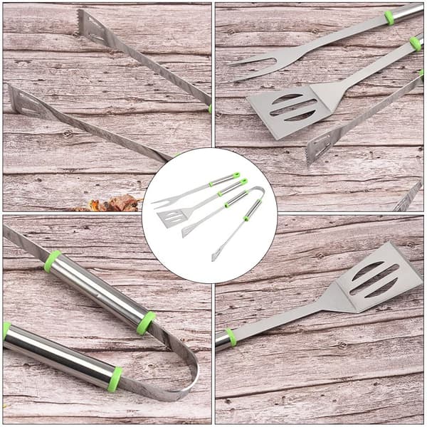 Grillværktøjssæt 3 dele, rustfrit stål tang paletkniv gaffel, sølv, BBQ picnic camping