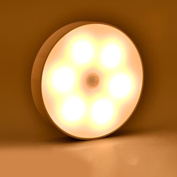 Rund LED-nattlampa, vit varm USB-uppladdningsbar, väggmonterad för sovrum, barnrum, hall