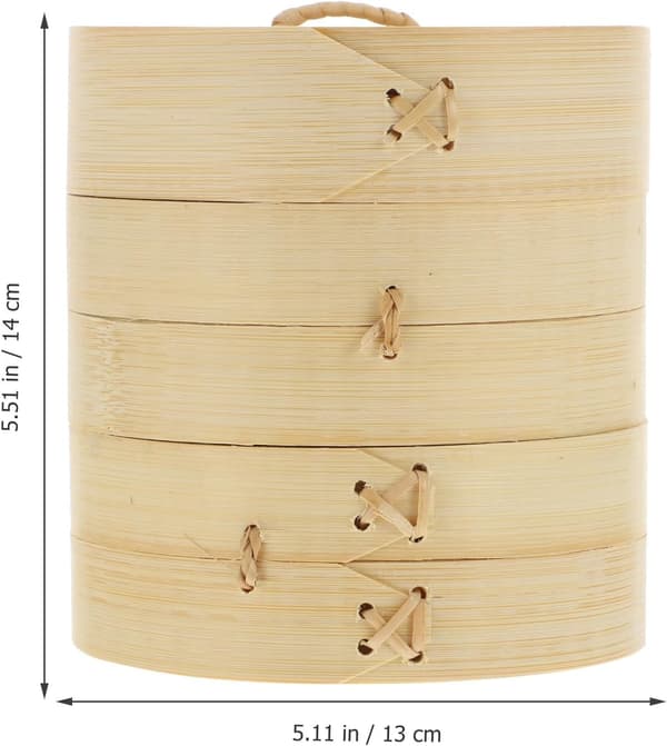 13 cm 2-vånings rund ångkorg med lock för Dim Sum, dumplings och grönsaker