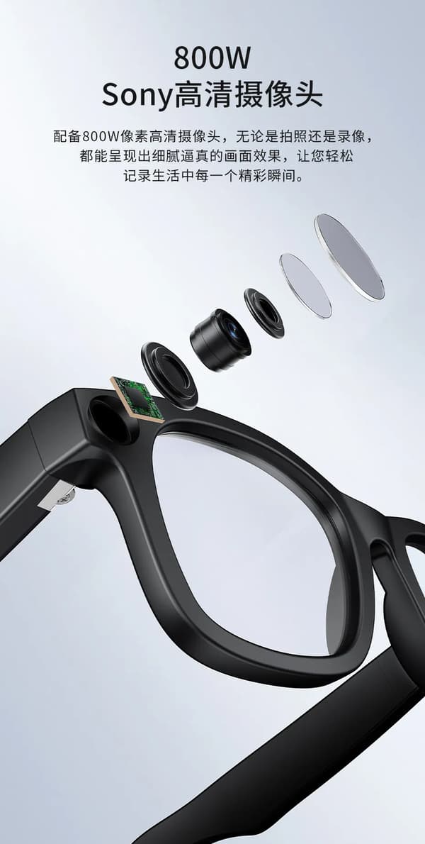 Smarte briller med Bluetooth, WiFi, AI-oversættelse, Open-Ear, videooptagelse, foto, mode Blue