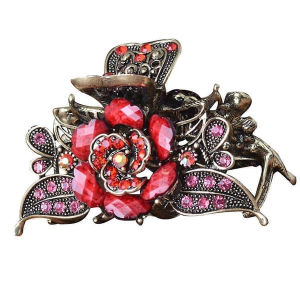 Retro Blomst Hårklype Rhinestone Hårklype Hårtilbehør Red